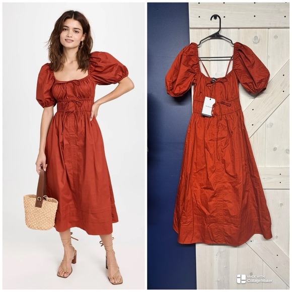 En Saison Sveta Cotton Midi Dress in Cognac, New Size XS - Picture 1 of 5